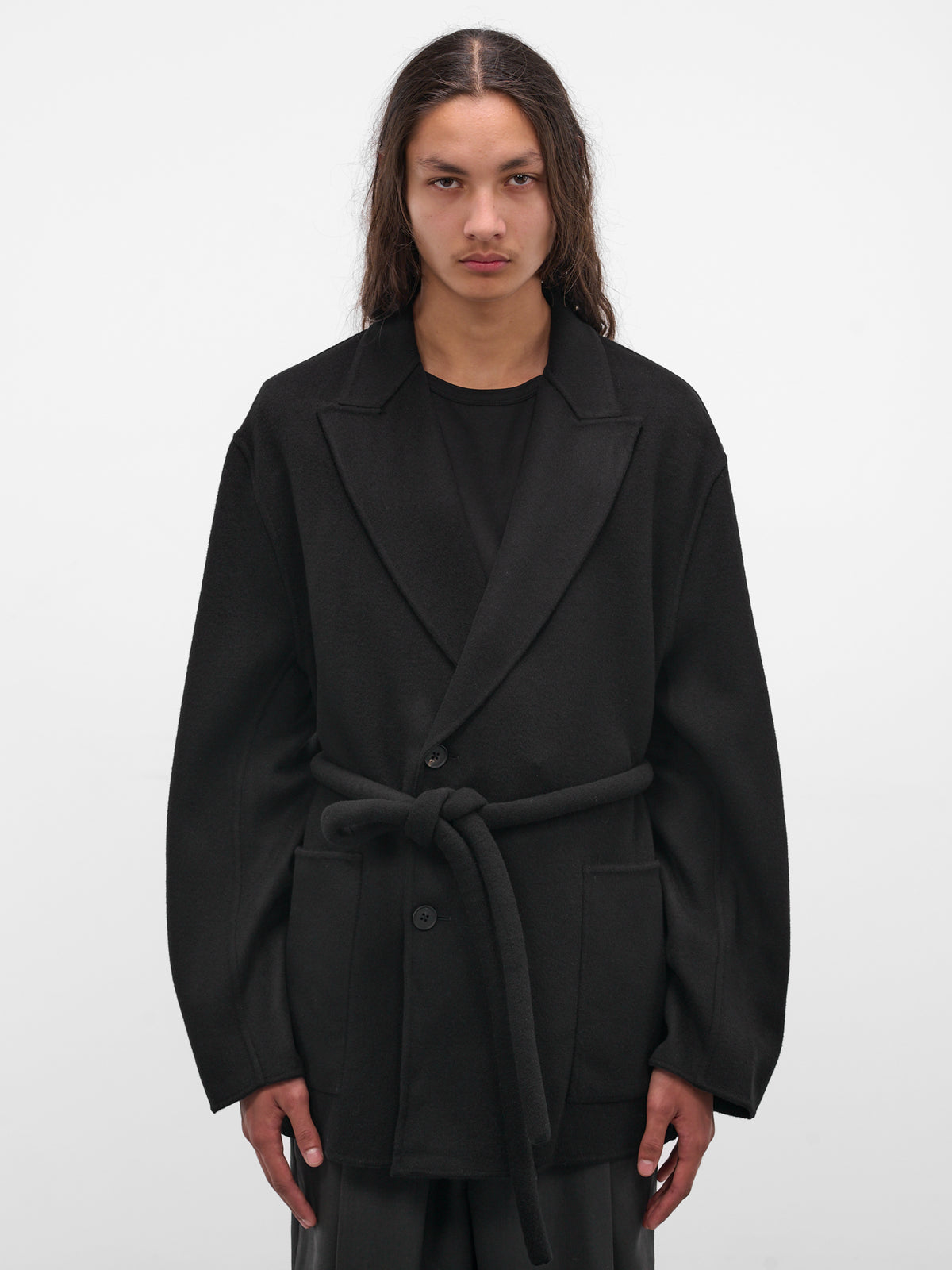 Black Wool-Cashmere Belted Blazer (ST-1213-BLACK)