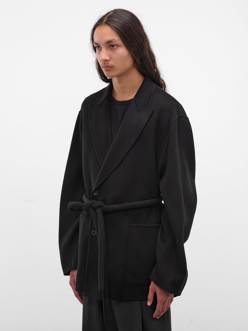 Black Wool-Cashmere Belted Blazer (ST-1213-BLACK)