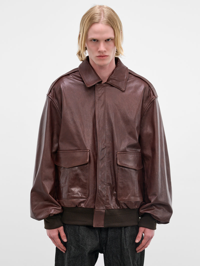 Brown Leather A2 Bomber Jacket (ST-1381-BROWN)