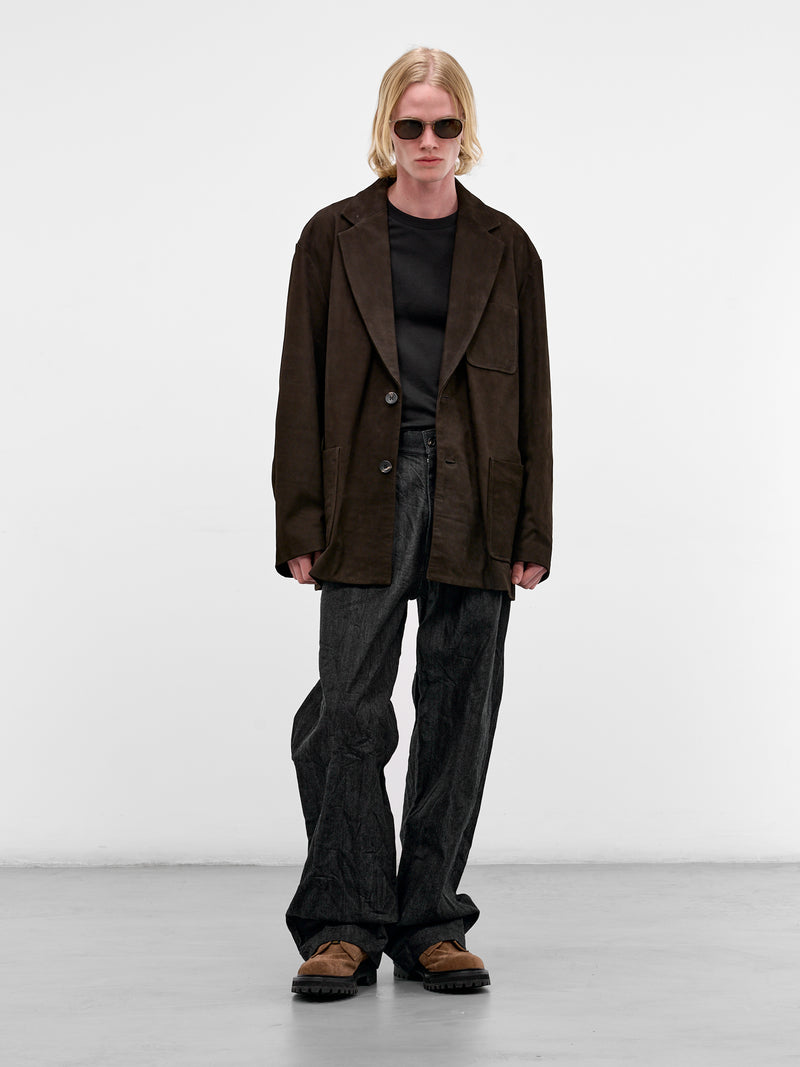 Brown Suede Leather Blazer (ST-1383-DARK-BROWN)