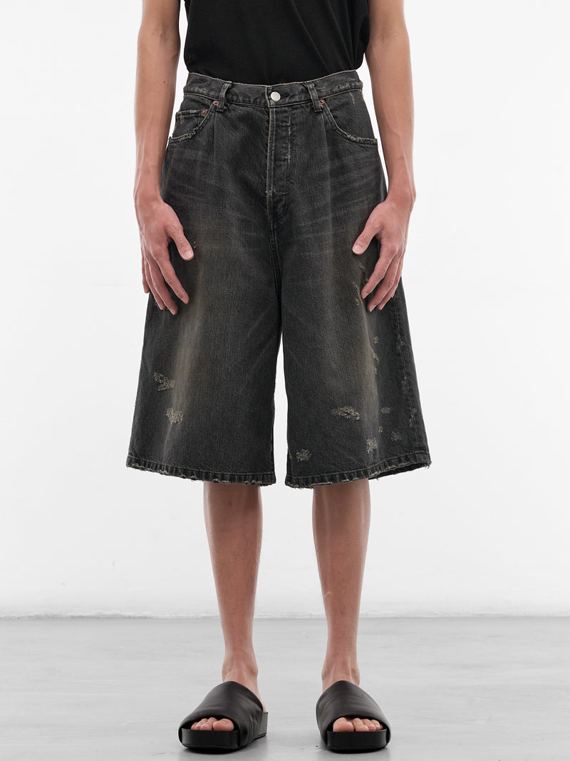Black Denim Distressed Baggy Shorts (ST-1393-BLACK)
