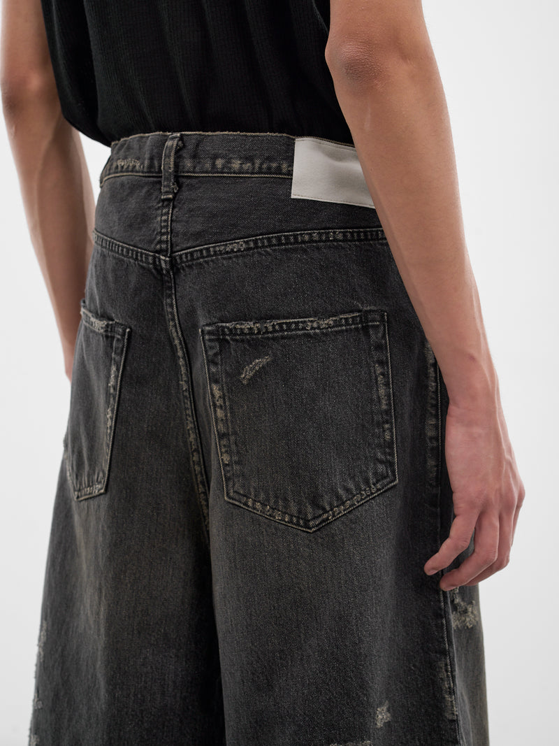 Black Denim Distressed Baggy Shorts (ST-1393-BLACK)