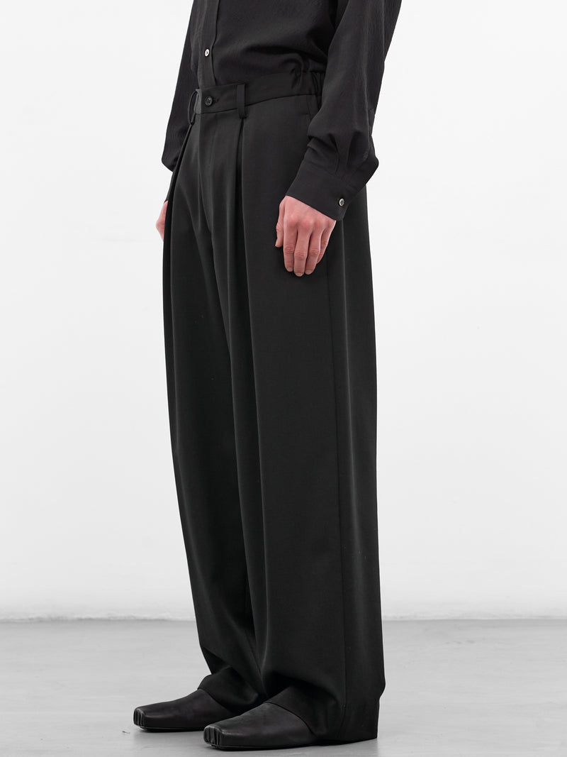 Black Pleated Wool Wide Trousers (ST-1428-BLACK)