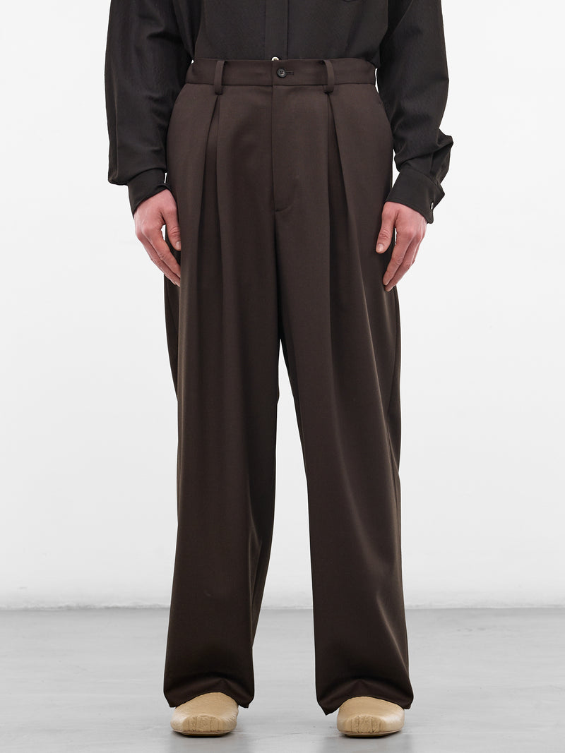 Khaki Pleated Wool Wide Trousers (ST-1428-MILITARY-KHAKI)