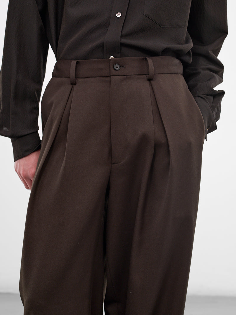 Khaki Pleated Wool Wide Trousers (ST-1428-MILITARY-KHAKI)