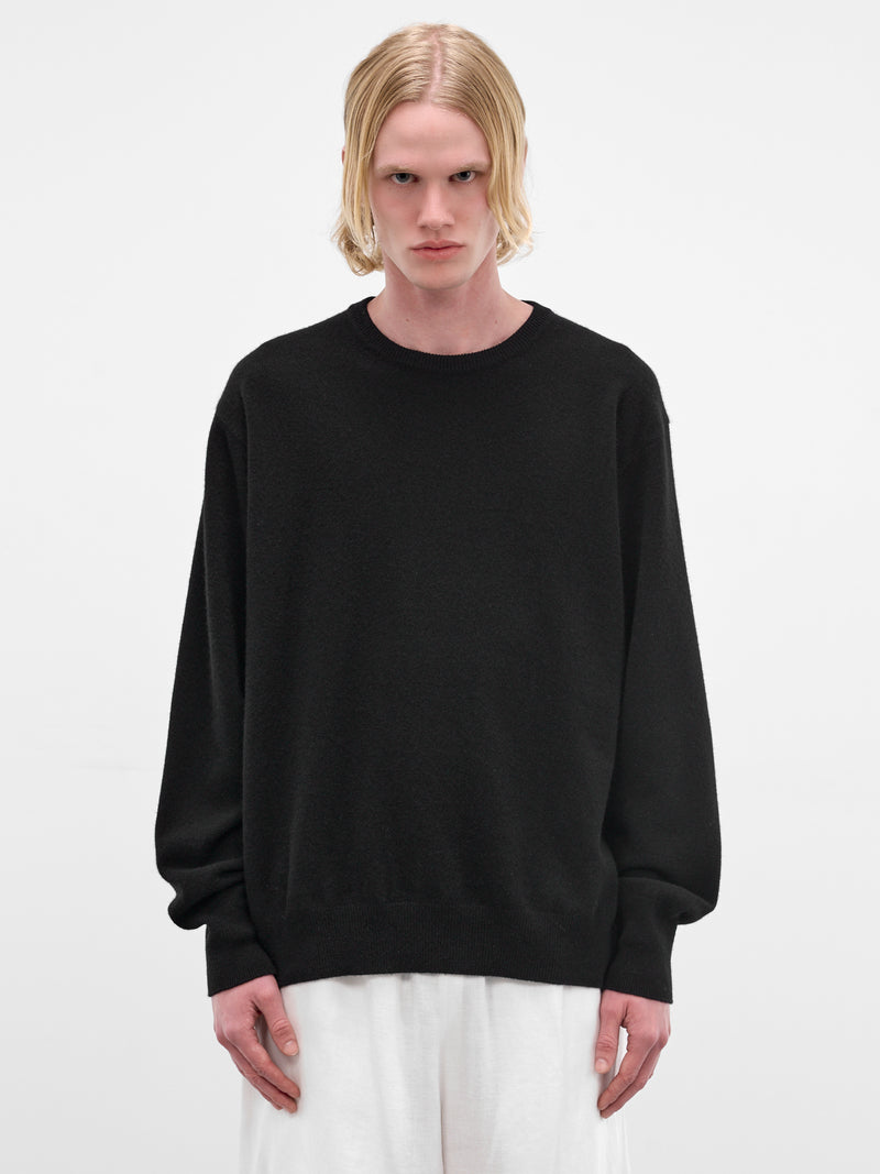 Black Wool Knit Crewneck Sweater (ST-1476-BLACK)