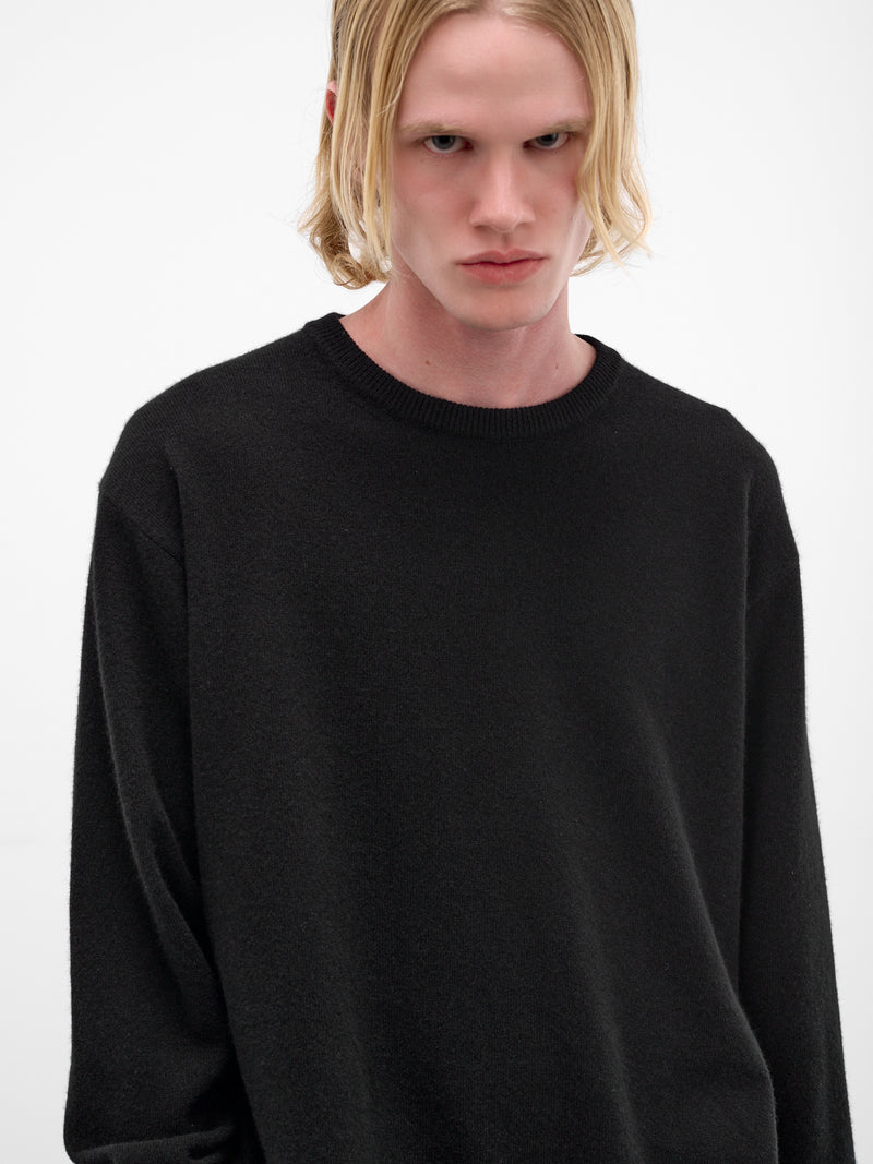 Black Wool Knit Crewneck Sweater (ST-1476-BLACK)