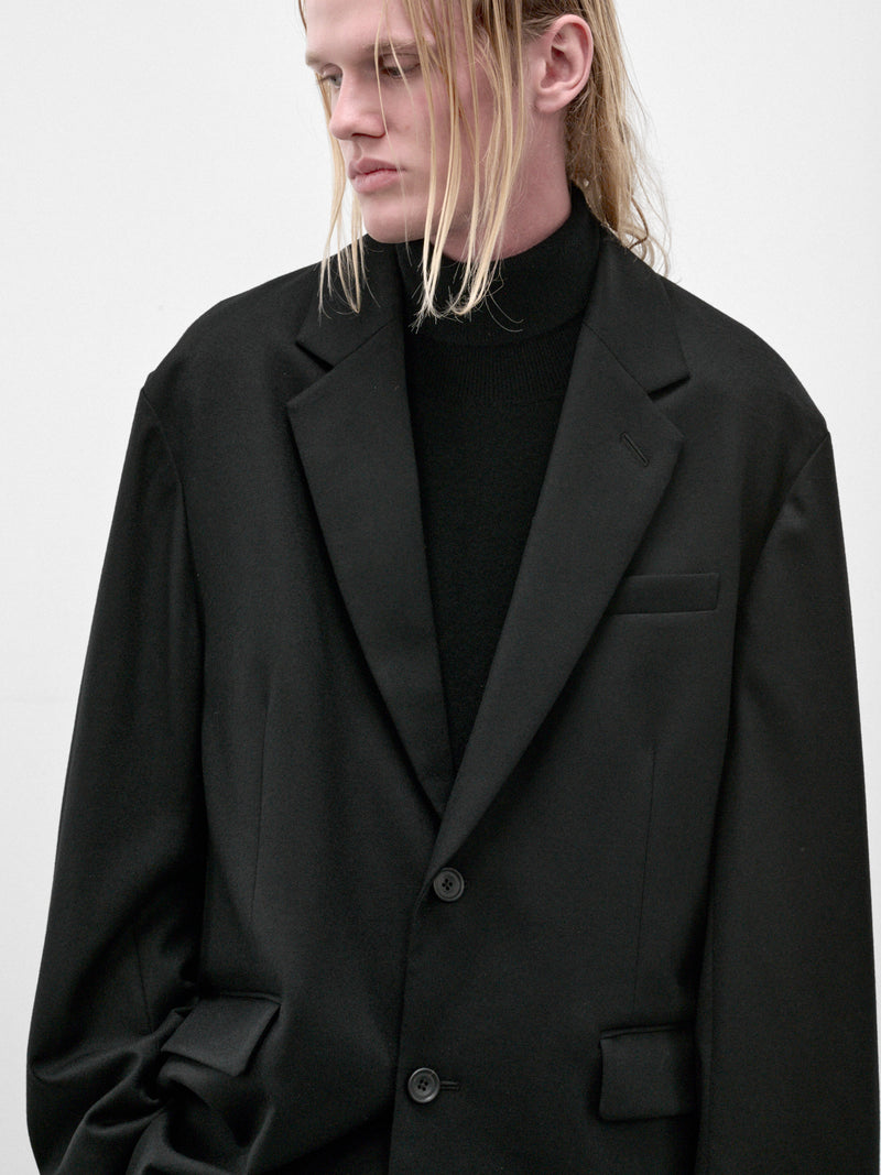 Black Wool Flannel Oversized Blazer (ST-1593-BLACK)