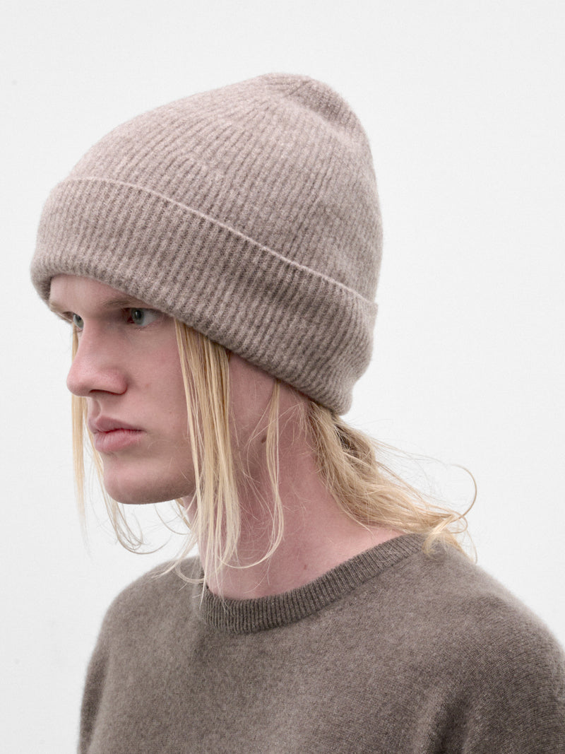 Beige Wool Rib-Knit Beanie (ST-1643-BEIGE)