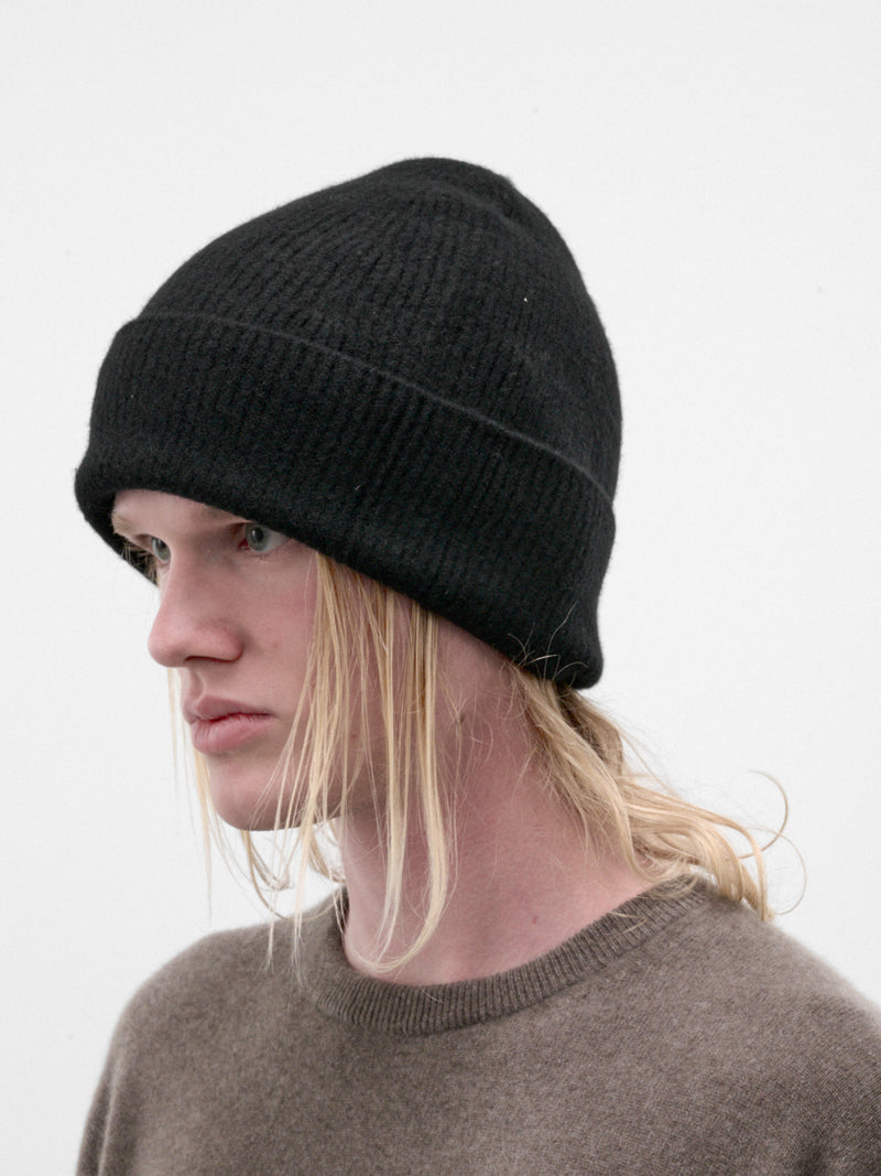 Black Wool Rib-Knit Beanie (ST-1643-BLACK)
