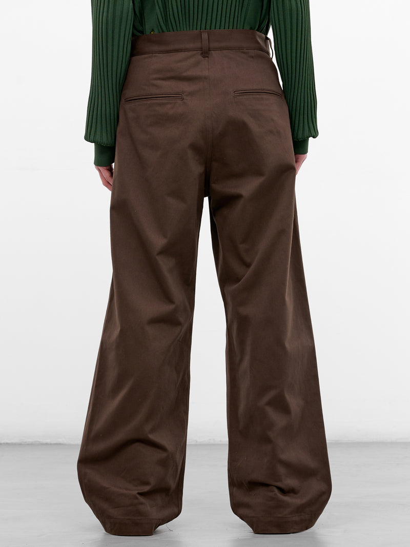 Brown Cotton Pleated Wide Trousers (ST-1399-BROWN)