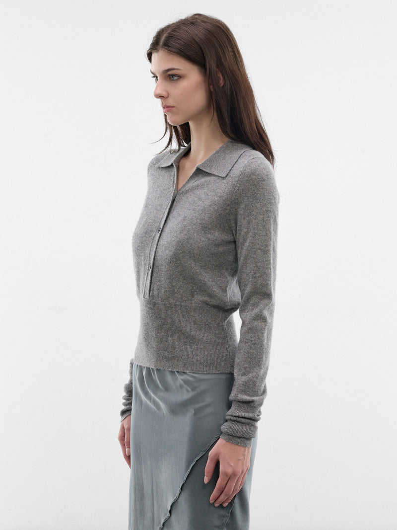 Gray Cashmere Knit Polo Sweater (ST02-3K-ELEPHANT-GREY)