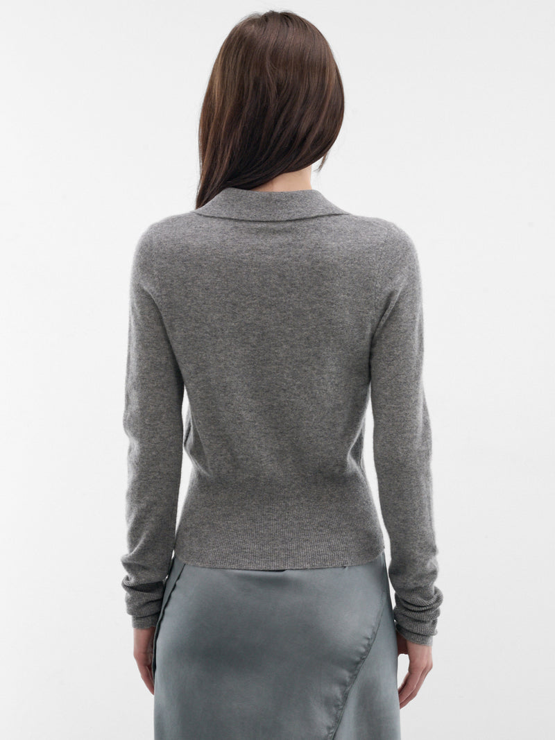 Gray Cashmere Knit Polo Sweater (ST02-3K-ELEPHANT-GREY)