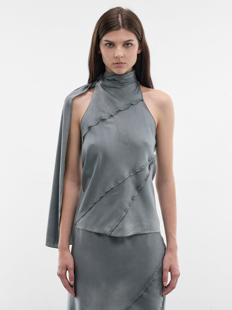 Blue Silk Bias Shawl Top (ST06A-BLUE-BLUSH)