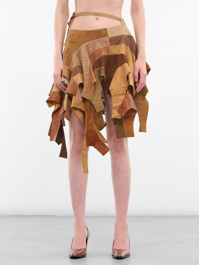 Suzy Brown Patchwork Leather Skirt (SUZY-LEATHER-LIGHT-BROWN)