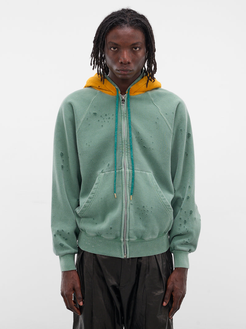 Green Layered Velour Zip Hoodie (SW-SV-NGA-1003-GREEN)