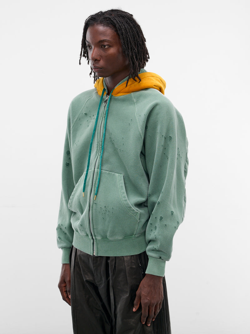 Green Layered Velour Zip Hoodie (SW-SV-NGA-1003-GREEN)