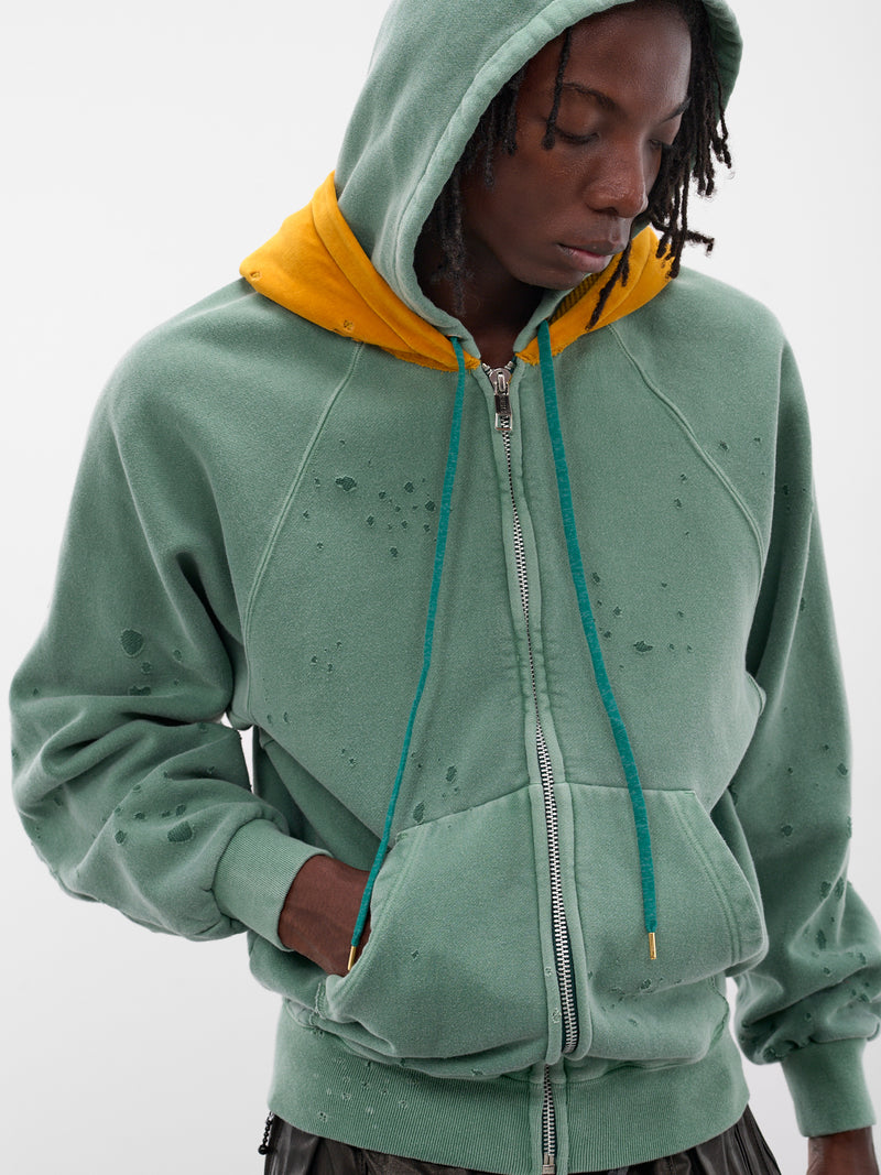 Green Layered Velour Zip Hoodie (SW-SV-NGA-1003-GREEN)