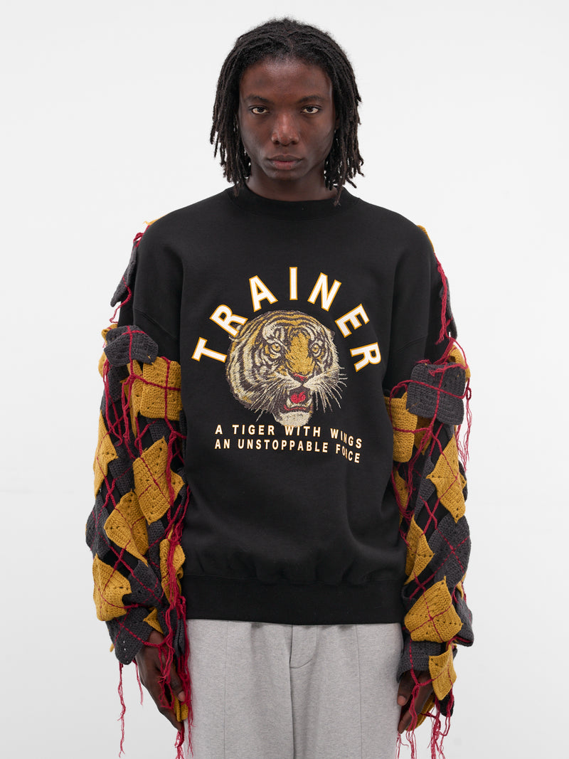 Black Argyle Knit Patchwork Sweatshirt (SW-SV-NGA-1006-BLACK)