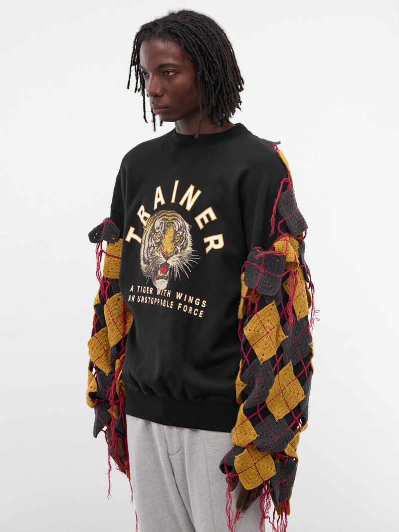 Black Argyle Knit Patchwork Sweatshirt (SW-SV-NGA-1006-BLACK)