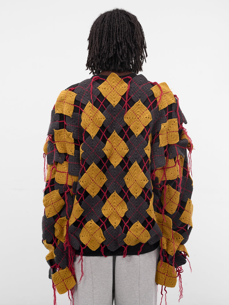 Black Argyle Knit Patchwork Sweatshirt (SW-SV-NGA-1006-BLACK)