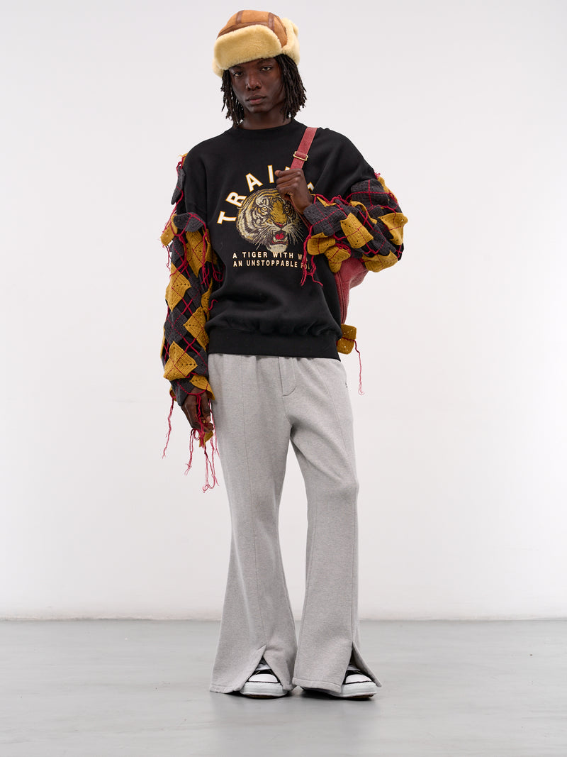 Black Argyle Knit Patchwork Sweatshirt (SW-SV-NGA-1006-BLACK)