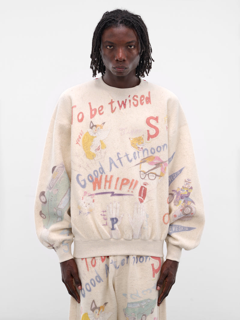 White Graffiti Print Wool Sweatshirt (SW-SV-NGA-1007-WHITE)