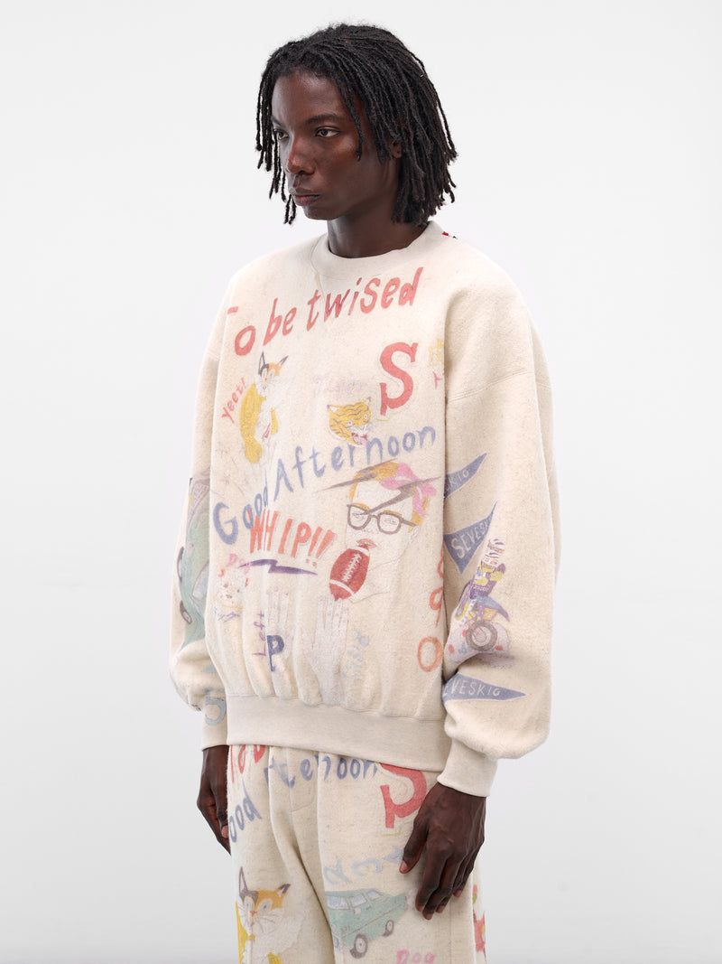 White Graffiti Print Wool Sweatshirt (SW-SV-NGA-1007-WHITE)