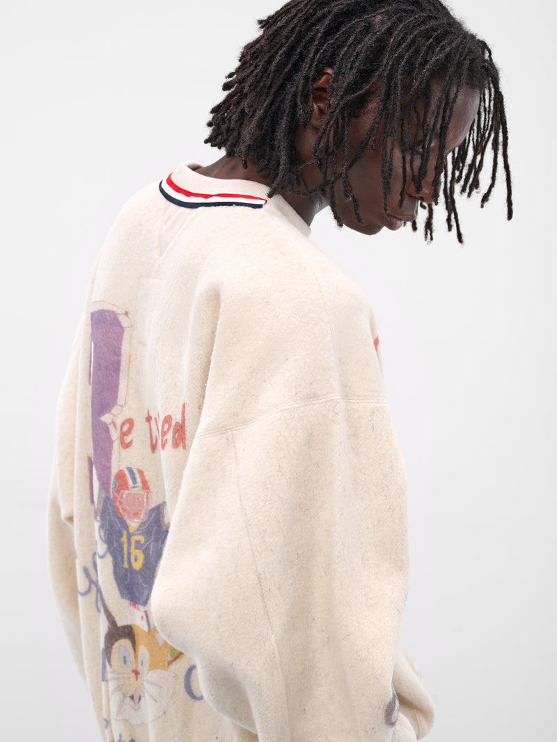 White Graffiti Print Wool Sweatshirt (SW-SV-NGA-1007-WHITE)