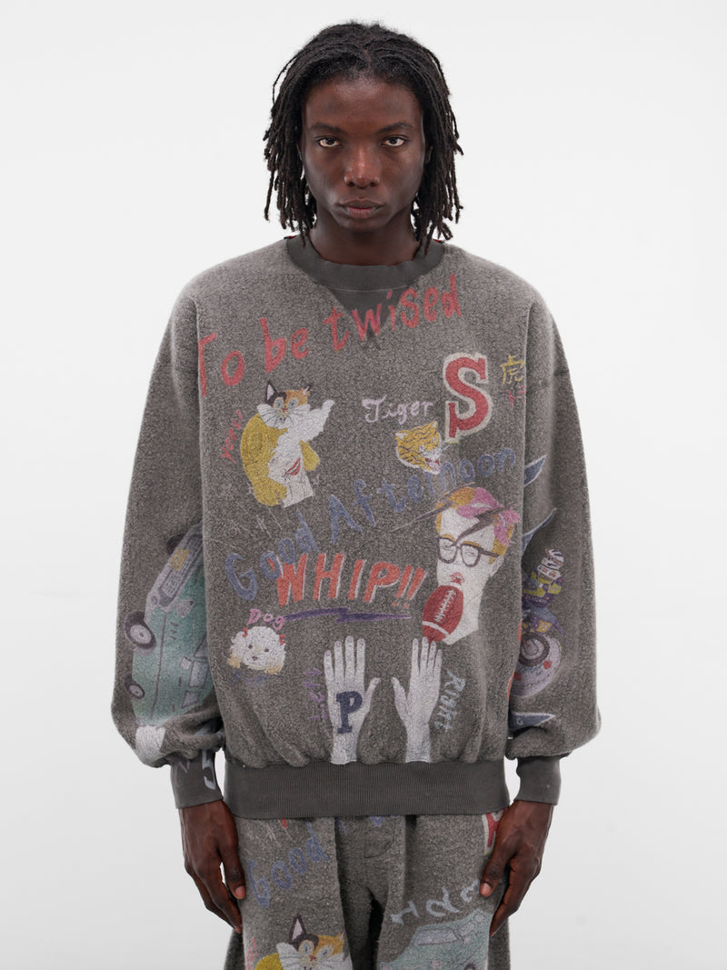 Black Graffiti Print Wool Sweatshirt (SW-SV-NGA-1007-BLACK)