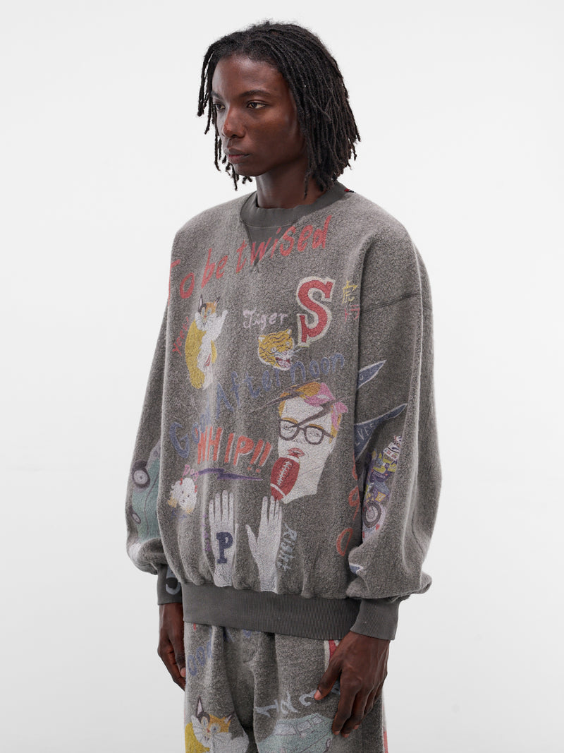 Black Graffiti Print Wool Sweatshirt (SW-SV-NGA-1007-BLACK)