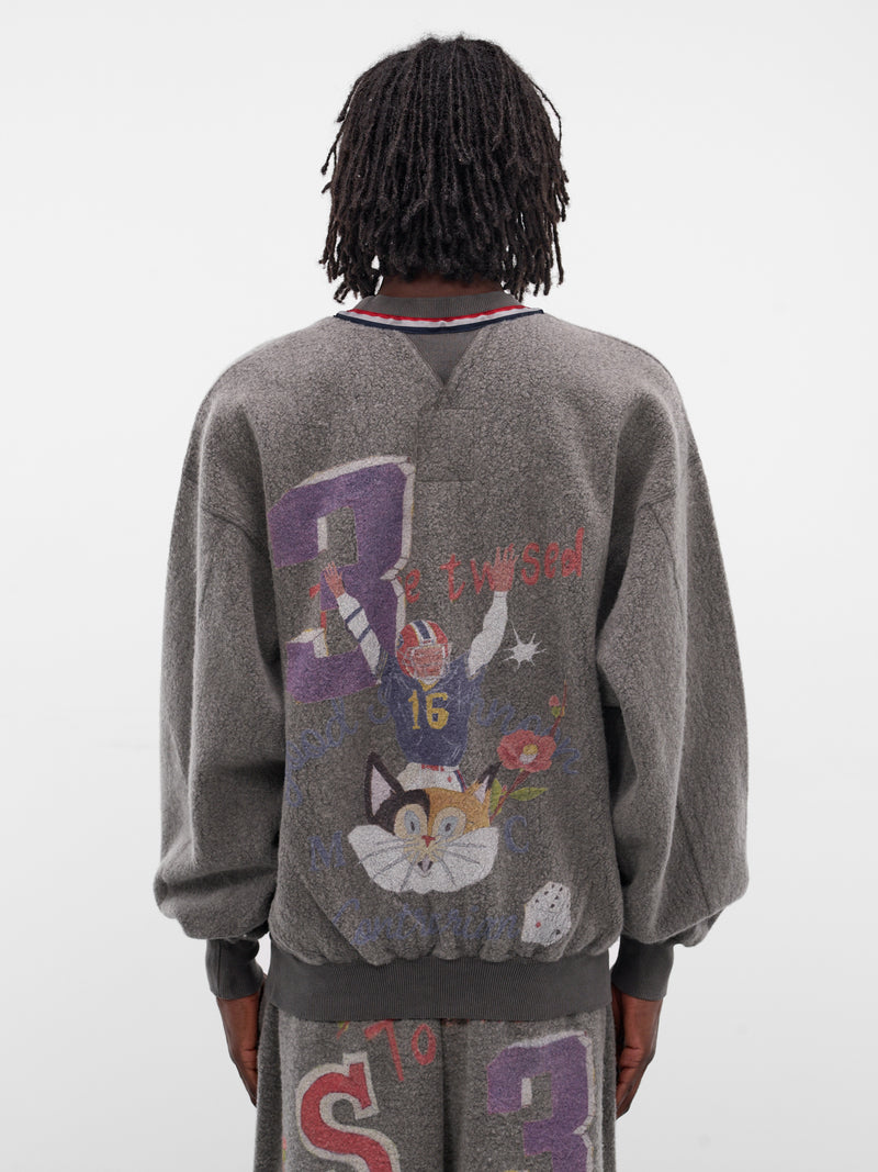 Black Graffiti Print Wool Sweatshirt (SW-SV-NGA-1007-BLACK)