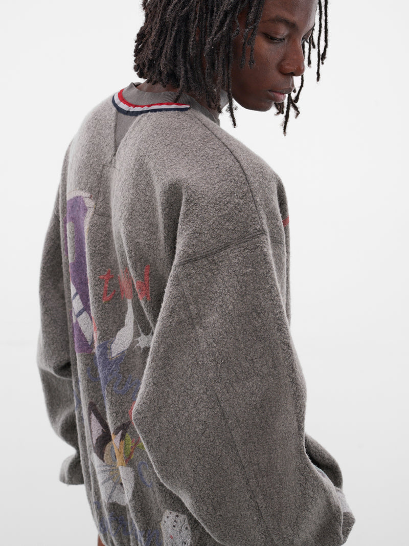 Black Graffiti Print Wool Sweatshirt (SW-SV-NGA-1007-BLACK)