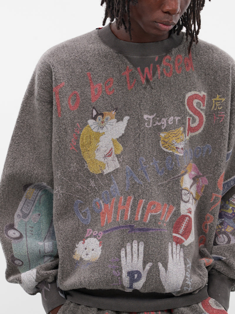 Black Graffiti Print Wool Sweatshirt (SW-SV-NGA-1007-BLACK)