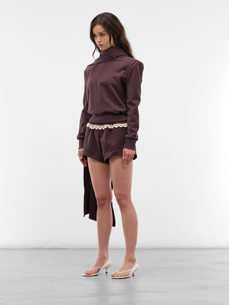 Brown Shoulder Pad Scarf Sweatshirt (SWEATSHIRT02-BROWN)
