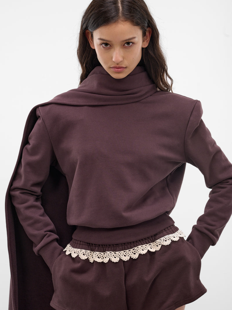 Brown Shoulder Pad Scarf Sweatshirt (SWEATSHIRT02-BROWN)