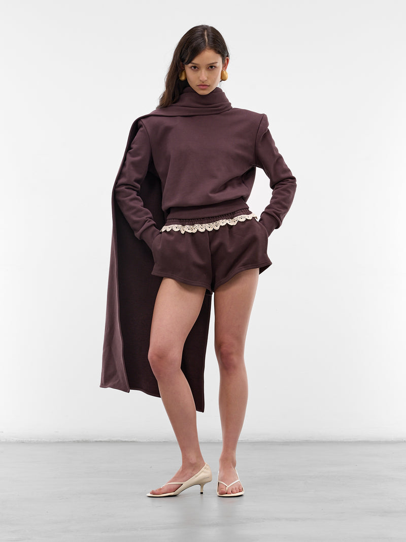 Brown Lace Trim Mini Shorts (SHORTS06-BROWN)