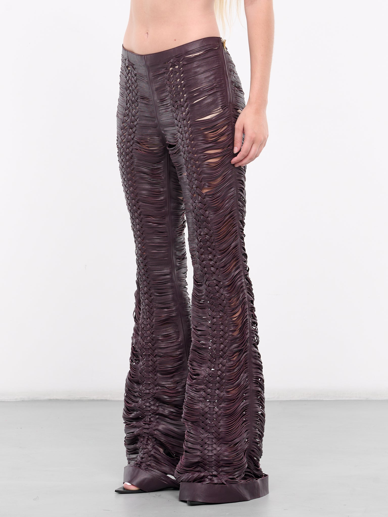 Leather Lace Pants (SWP201-PN002-AUBERGINE)