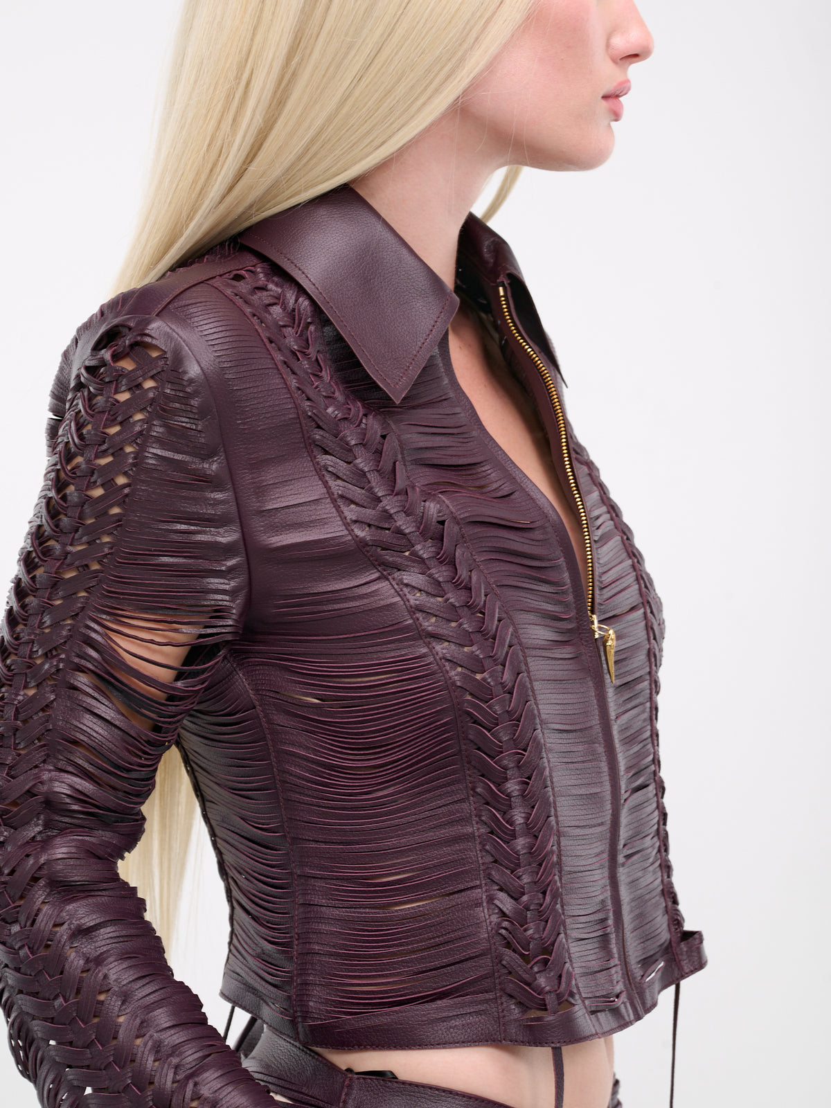 Leather Lace Jacket (SWP800-PN002-AUBERGINE)