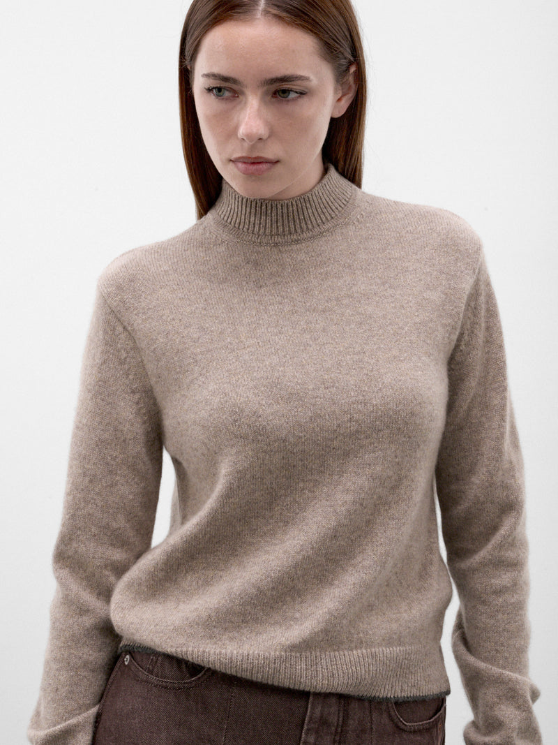 Beige Cashmere High Neck Sweater (SWW00650AK00264-BEIGE)