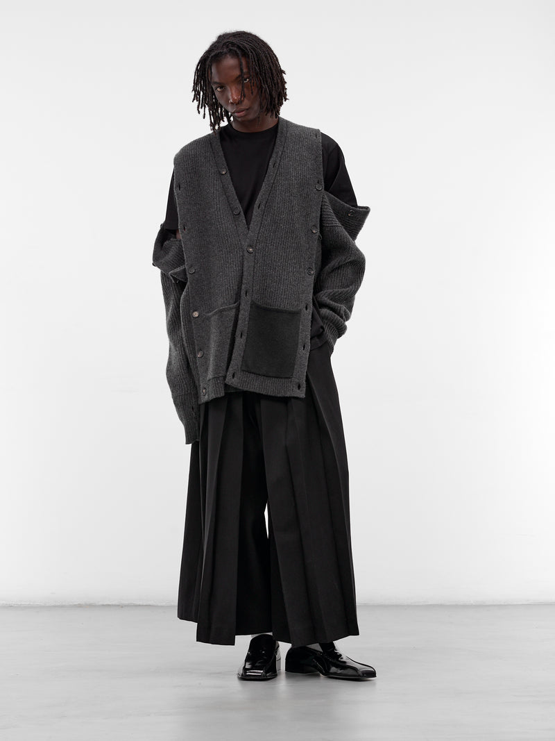 Black Wool Hakama Trousers (HAKAMA-LONG-MATTE-SHINY-BLACK)