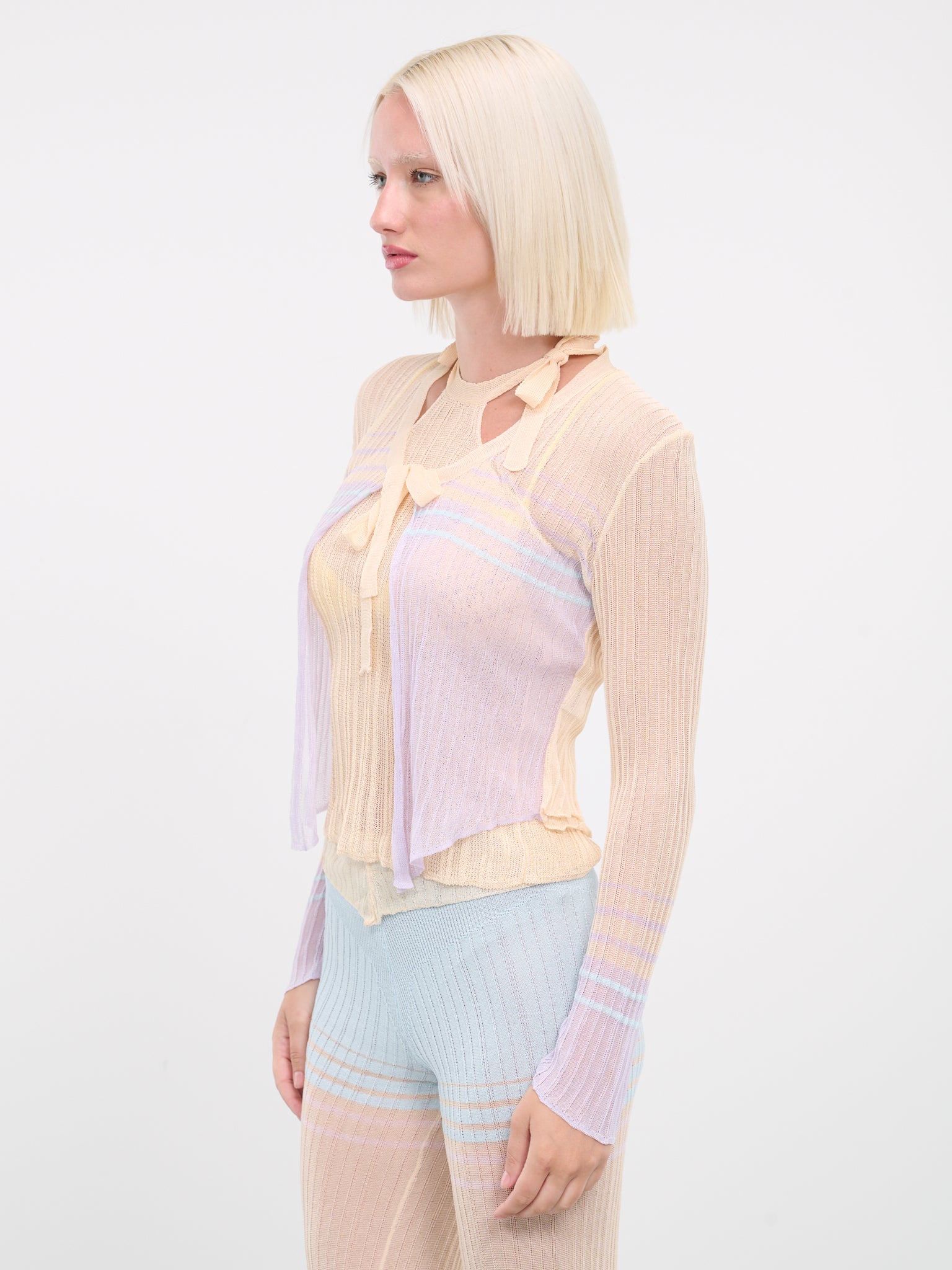 Sheer Knit Cardigan (T0101-PURPLE-CREAM)