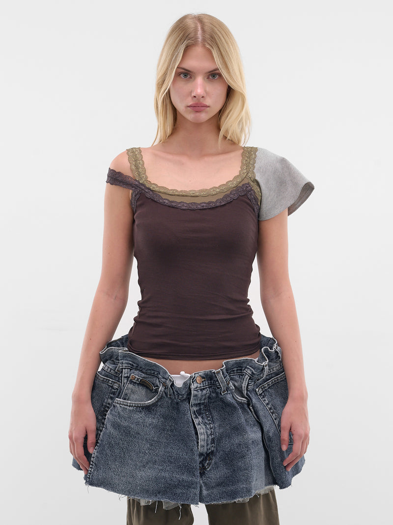 Brown Double Layered Tank Top (T03FW5-BROWN-ARMY-GREEN)