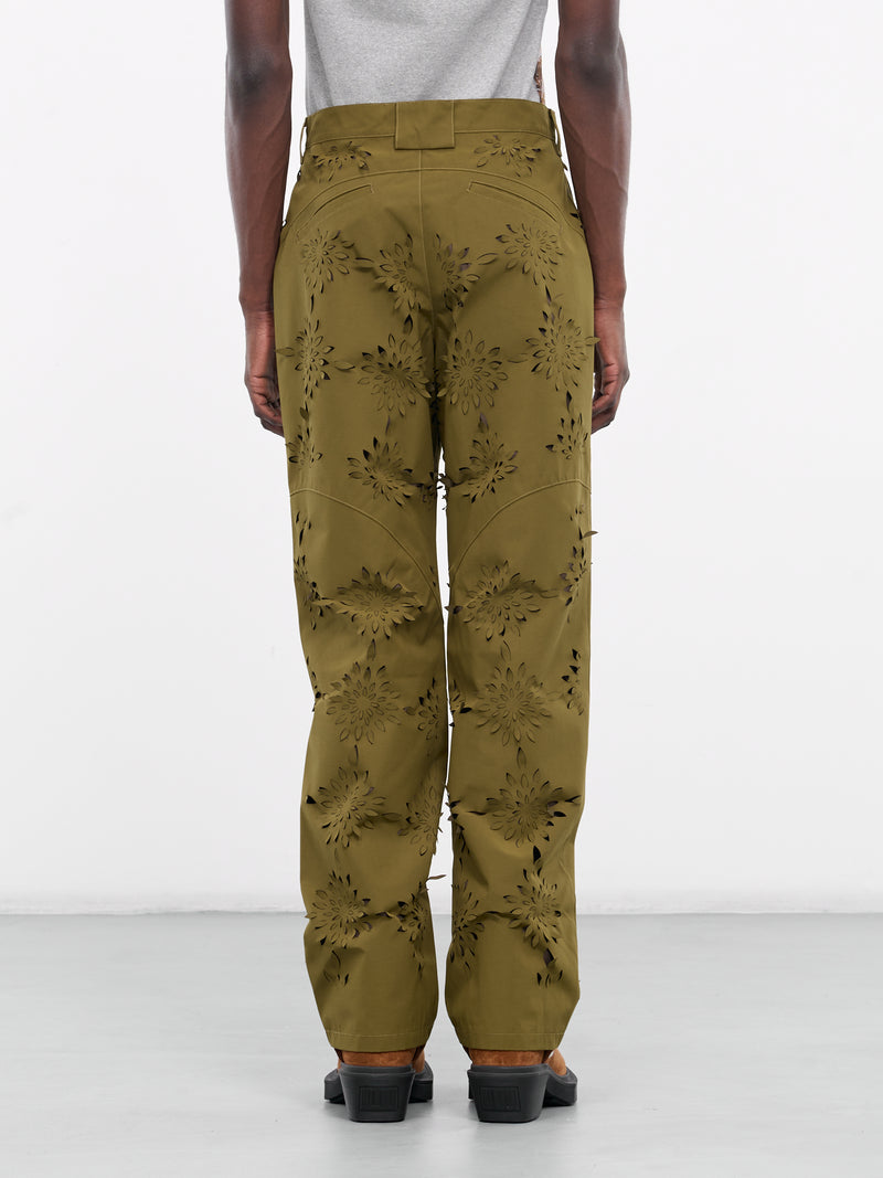 Laser-Slashed Flower Trousers (T08-YELLOW-GREEN)