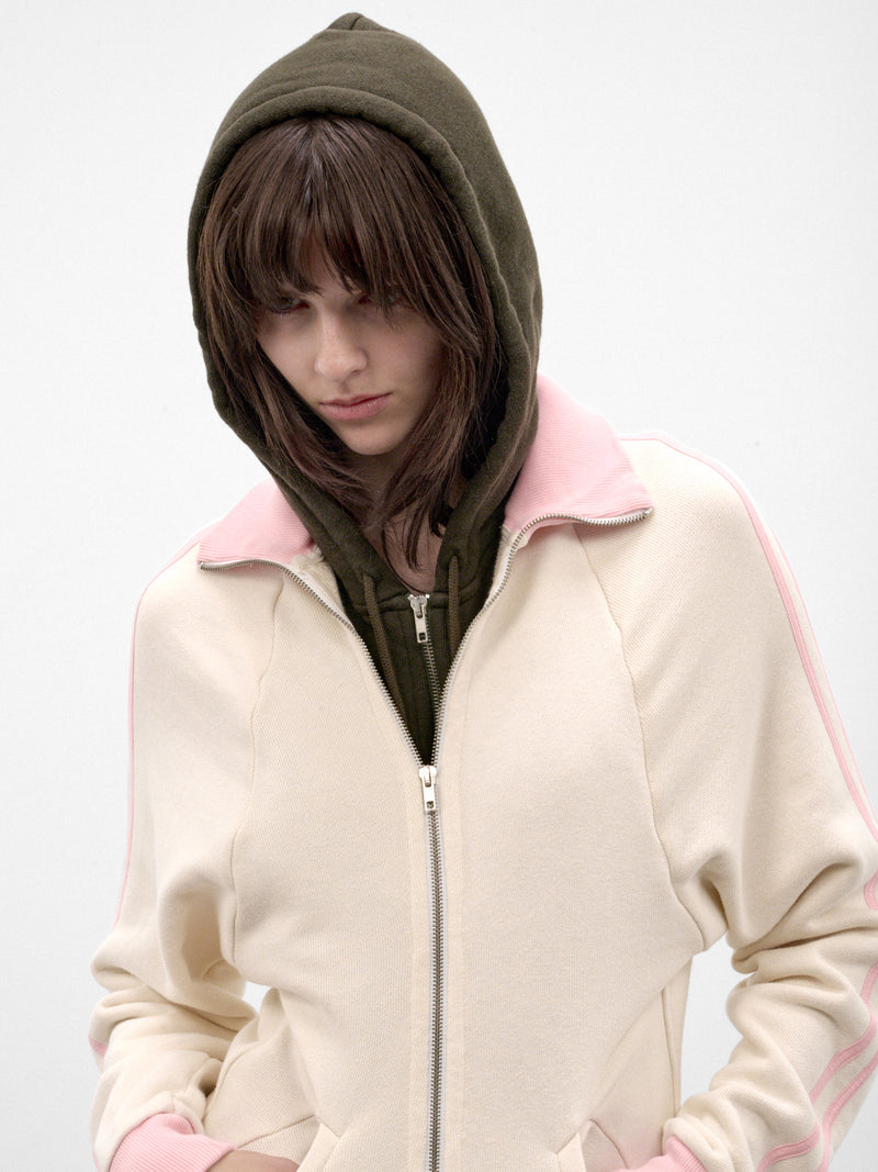 White Double Track Jacket (T09FW26-COL-1-WHITE-PINK-FORES)