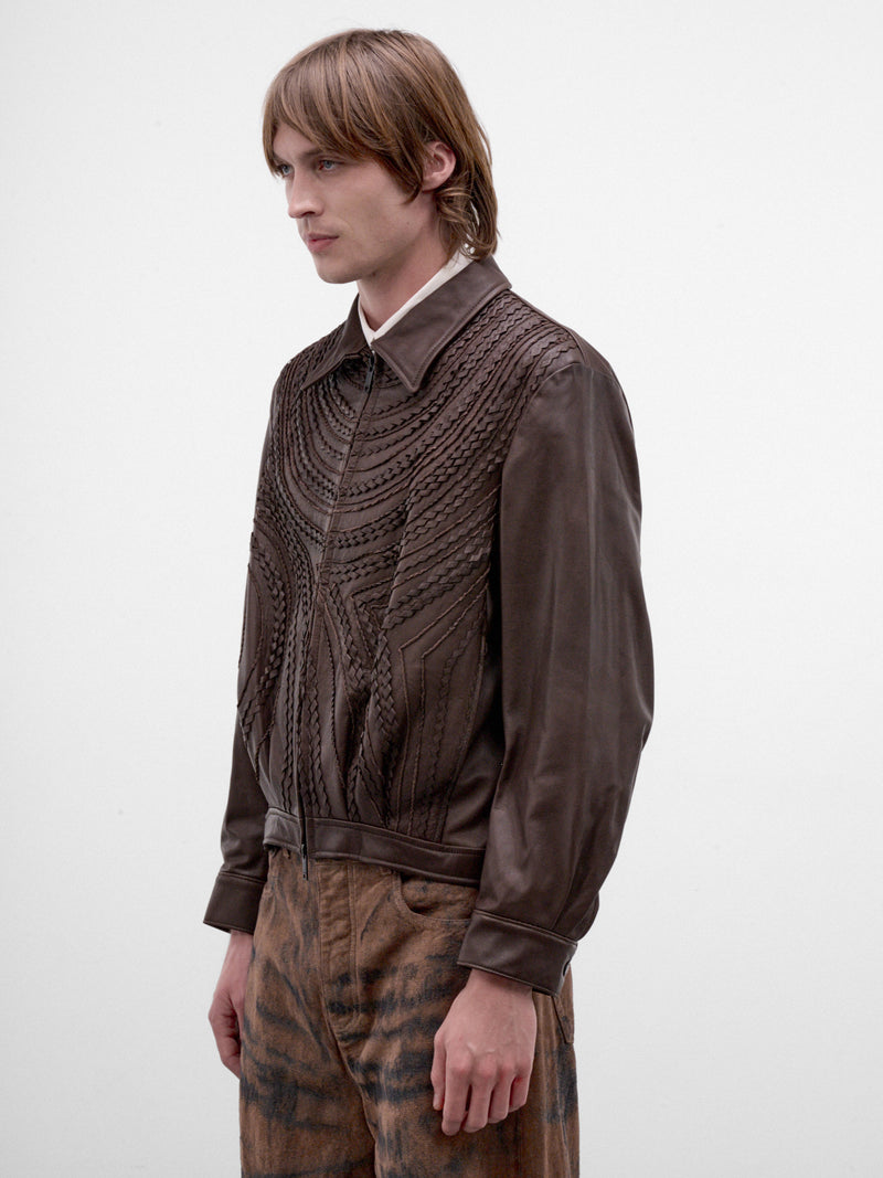 Brown Leather Zip Jacket (TA26AW-BL076-BROWN)