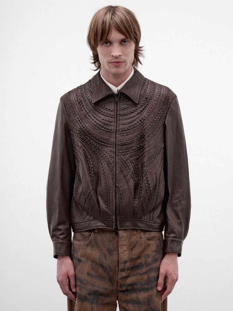 Brown Leather Zip Jacket (TA26AW-BL076-BROWN)