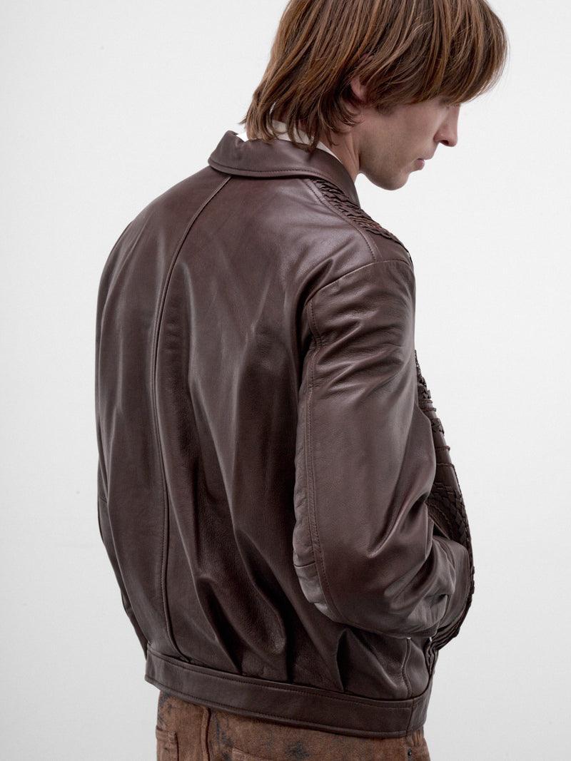 Brown Leather Zip Jacket (TA26AW-BL076-BROWN)