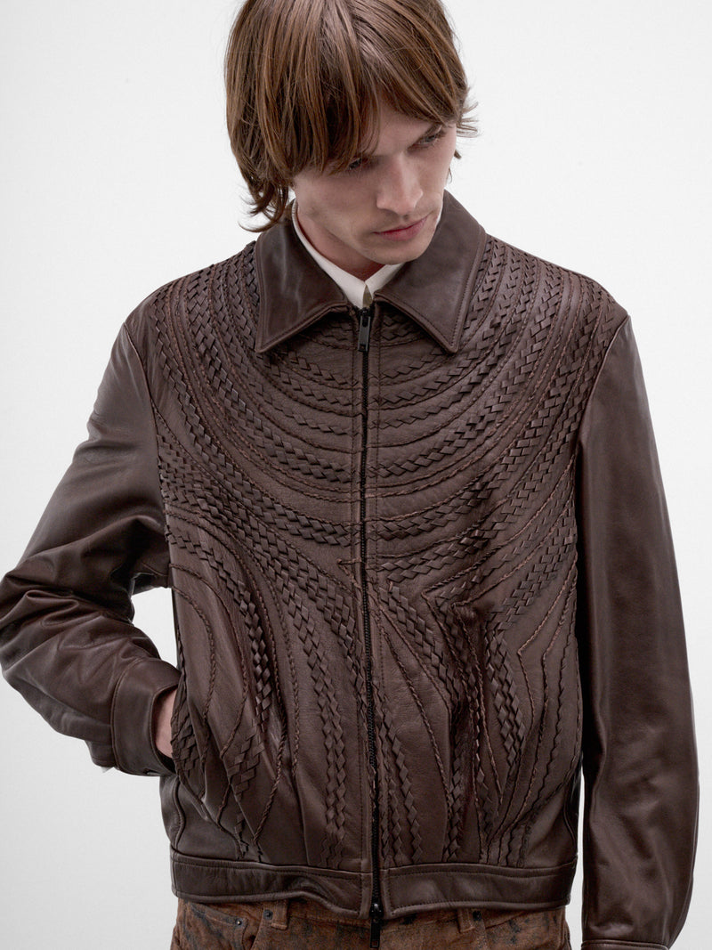 Brown Leather Zip Jacket (TA26AW-BL076-BROWN)
