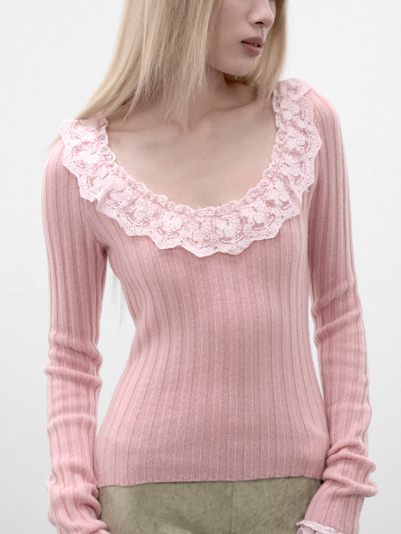 Pink Wool Teatime Rib Sweater (TEATIME-RIB-SWEATER-PINK)